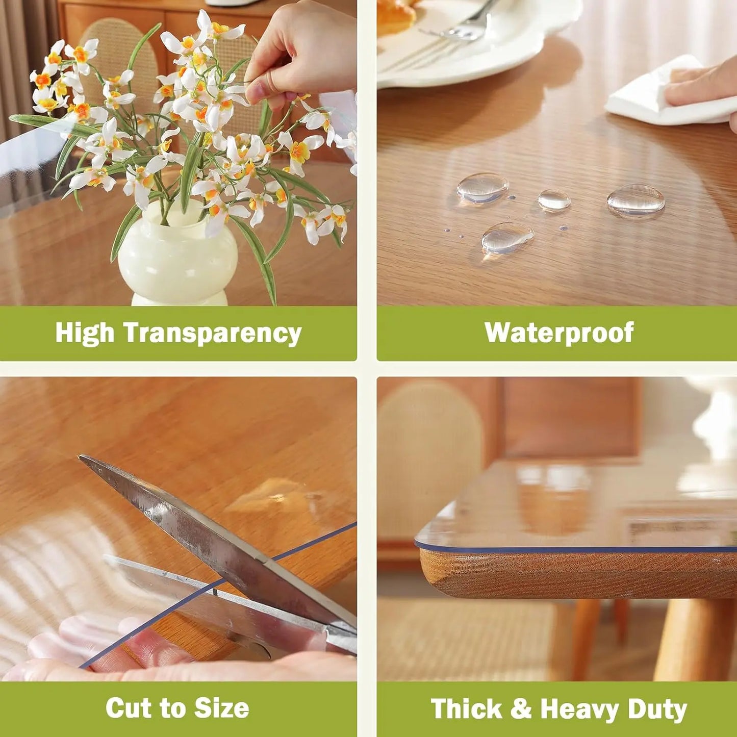 Clear PVC Table Cover 17x48 Inch – Waterproof & Heat-Resistant Desk Mat, 1.5mm Thick Plastic Table Protector for Dining or Coffee Tables