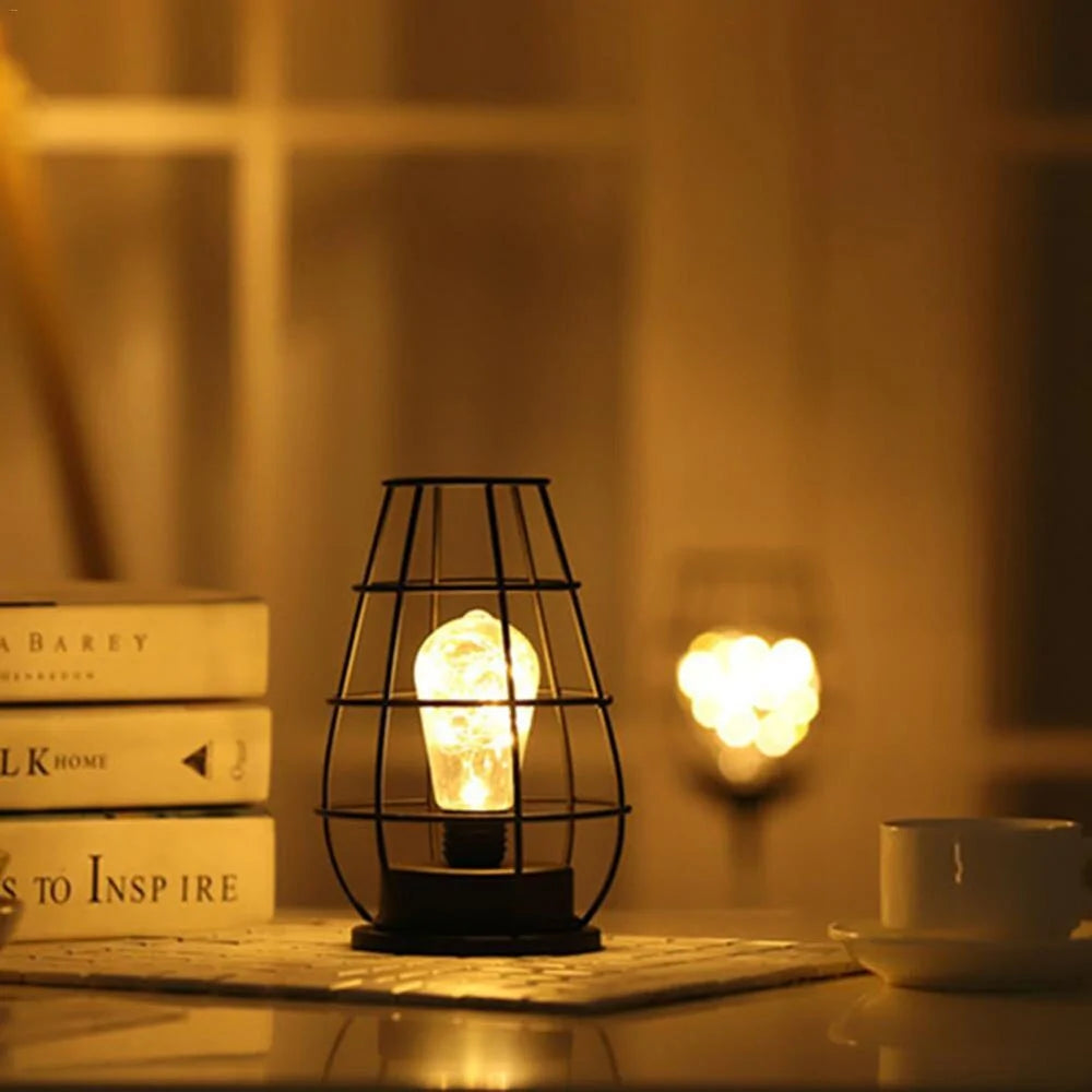 LED Retro Bulb Iron Table Night Light Novelusion
