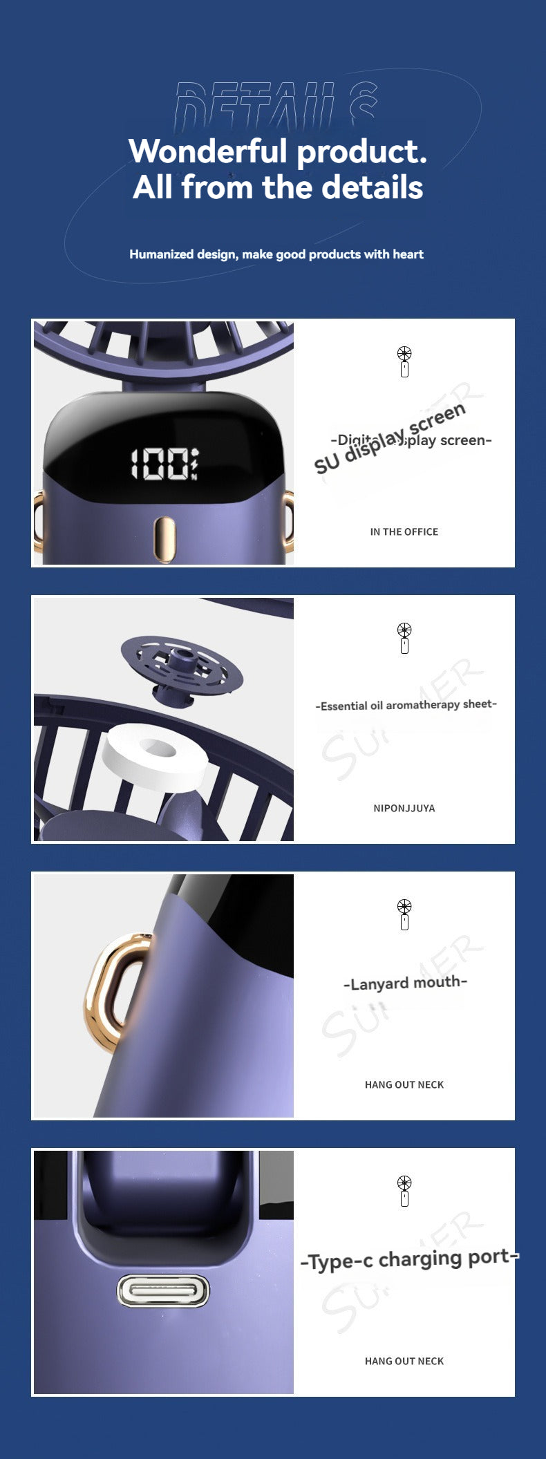 USB Rechargeable Portable Neck Fan