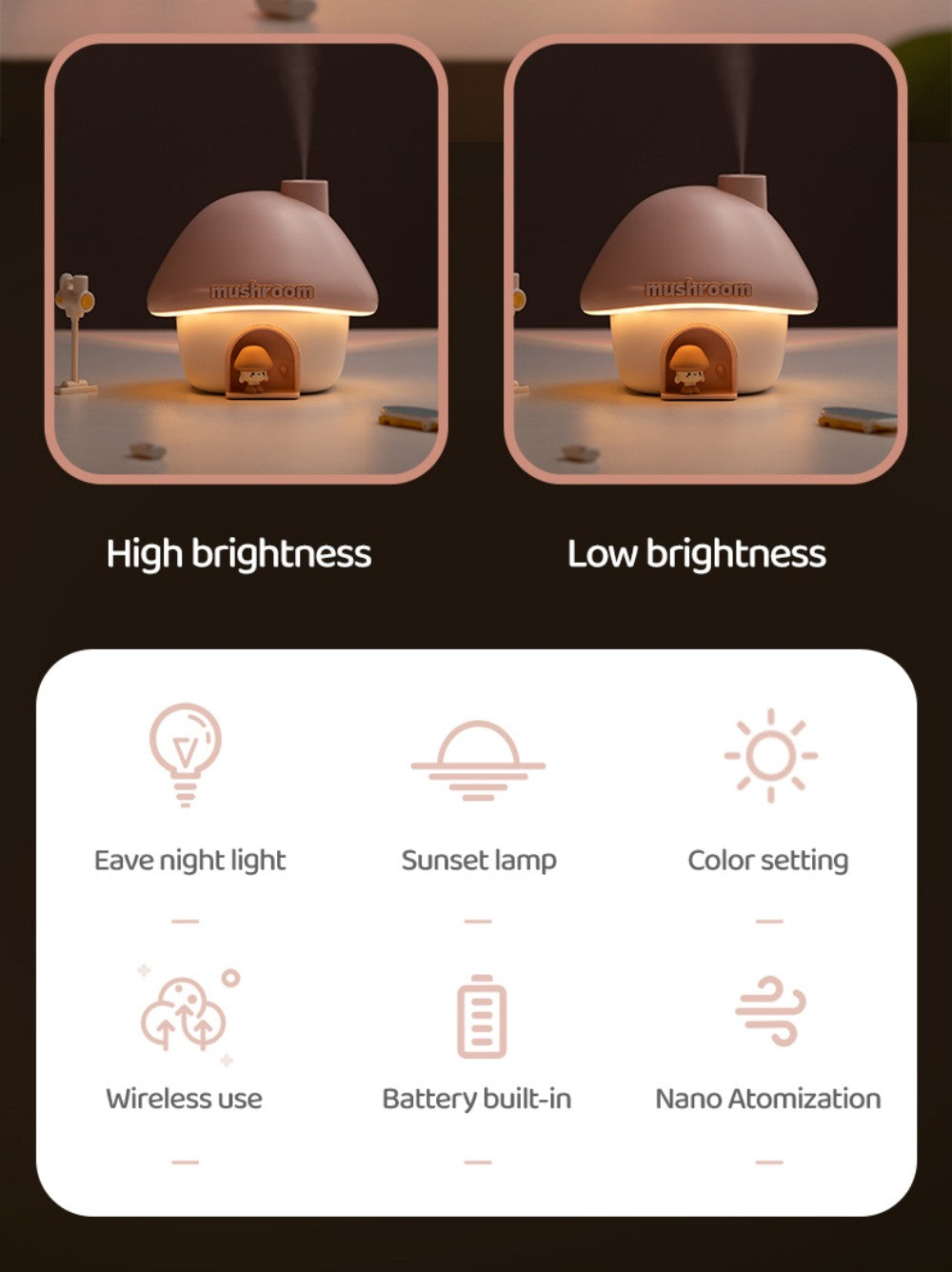 Mushroom House Humidifier Light