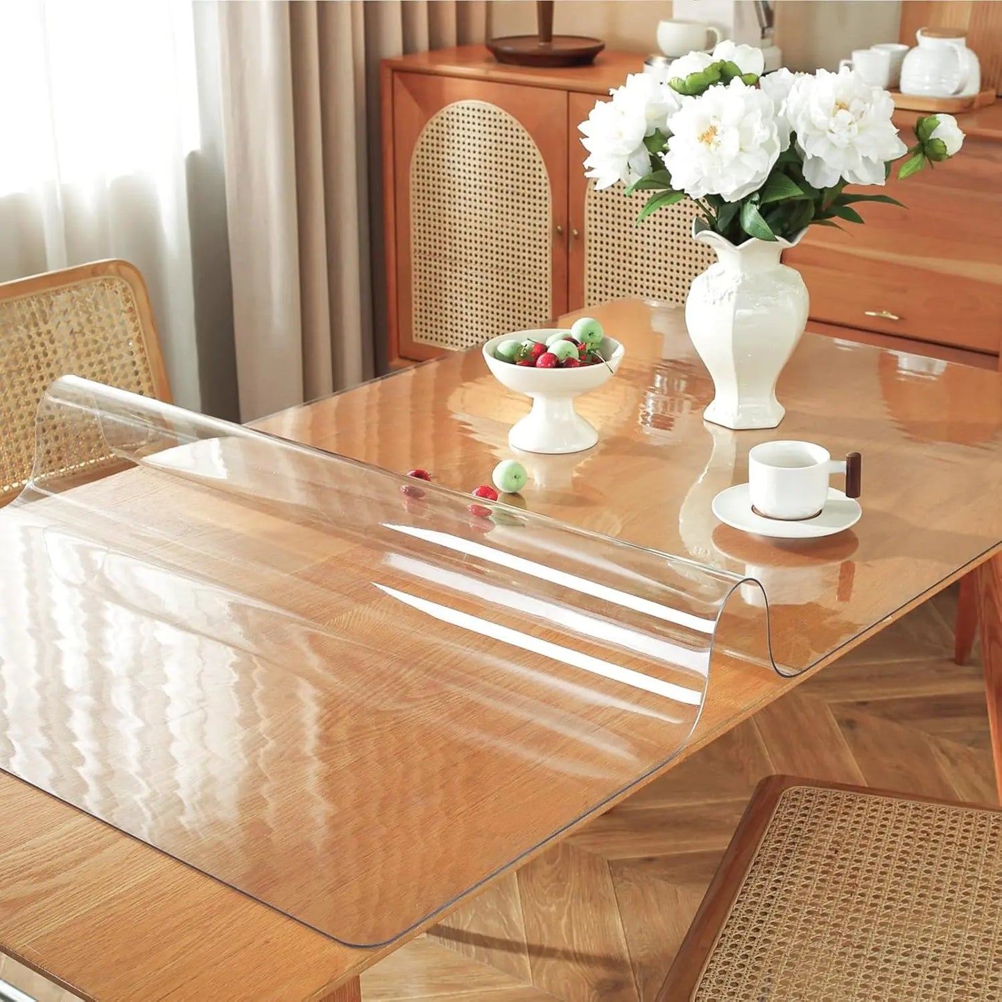 Clear PVC Table Cover 17x48 Inch – Waterproof & Heat-Resistant Desk Mat, 1.5mm Thick Plastic Table Protector for Dining or Coffee Tables